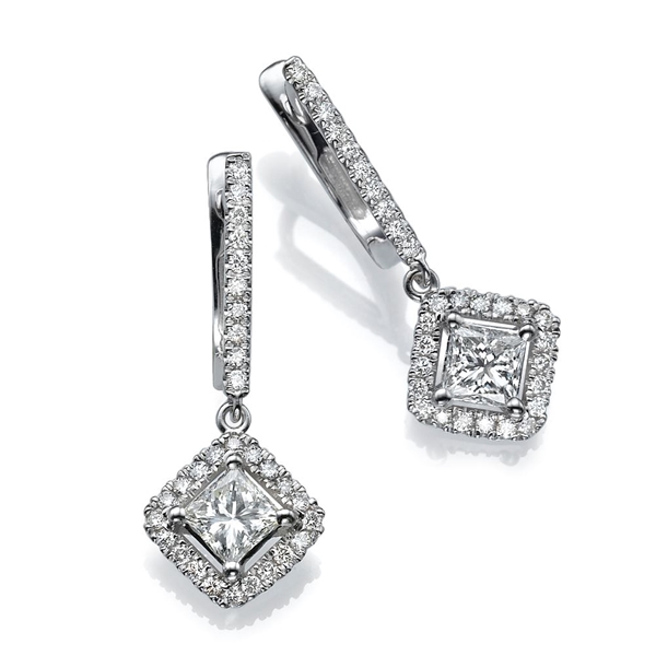 Bild von 1.48 Gesamtkarat Tropfen-Ohrringe mit Princessdiamant